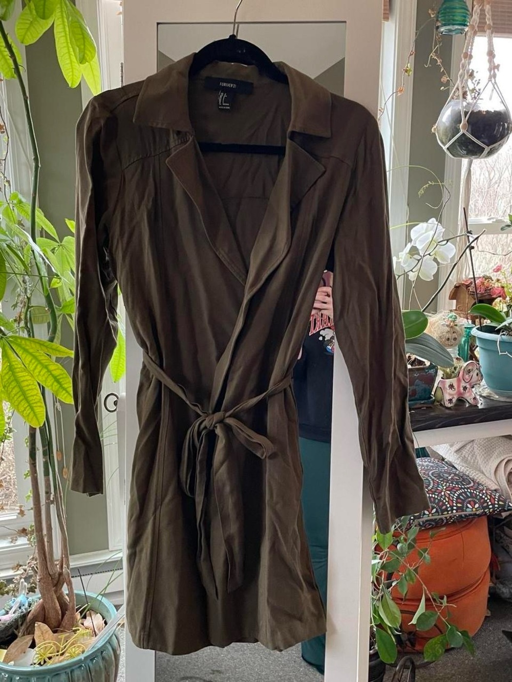 Forever 21 light olive green trench coat dress with belt